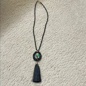 Black and Green Frida Kahlo Beaded Tassel Necklace from Oaxaca